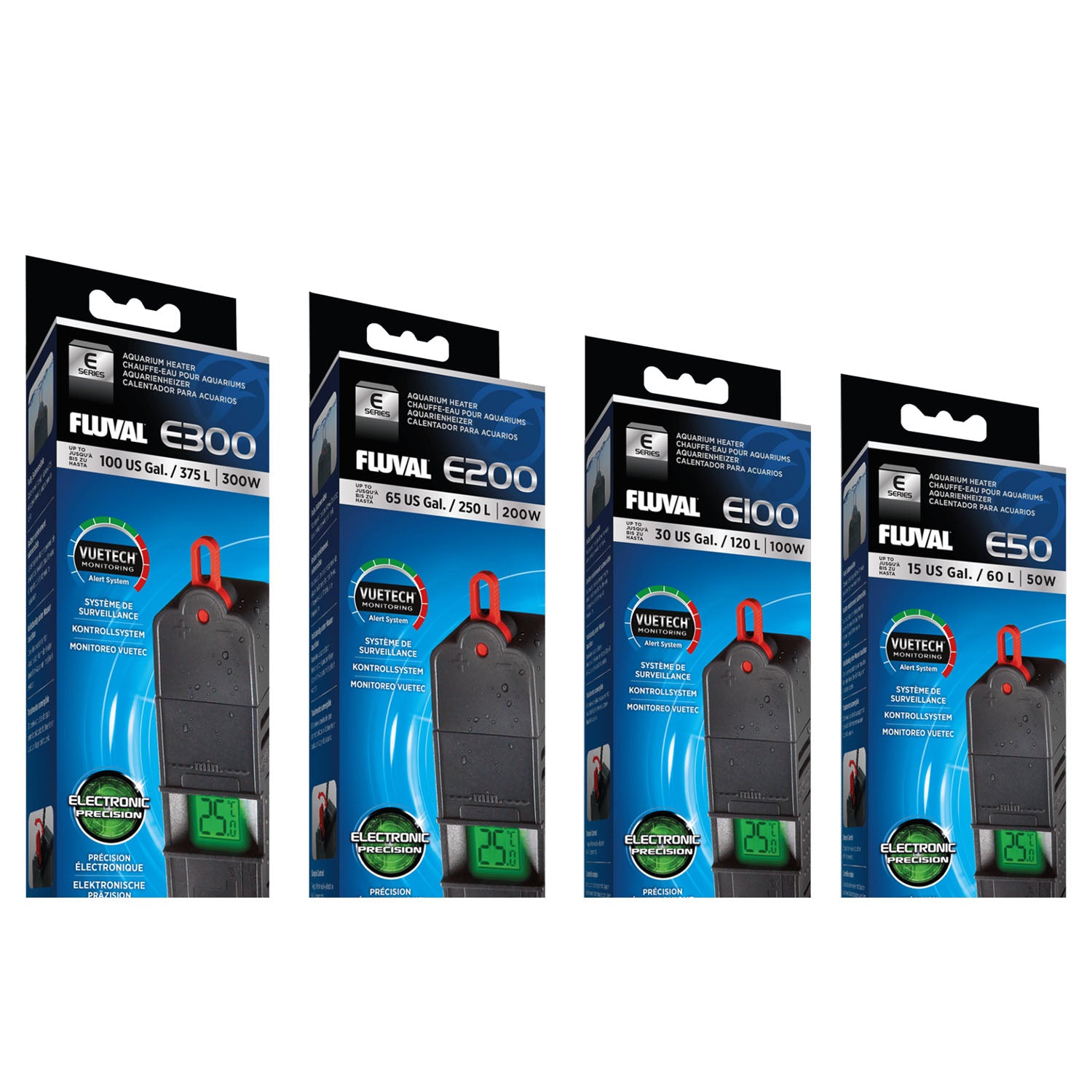 Fluval T300 Electronic Aquarium Heater - 300W For Tanks Up To 80 Gallons With Temperature Display