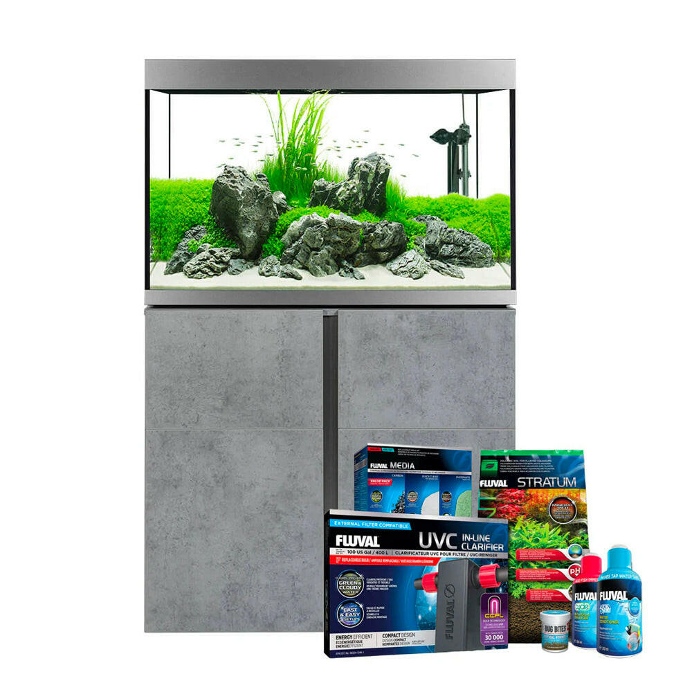 Fluval Siena 272 Aquarium and Cabinet - Chicago Concrete - FREE BUNDLE