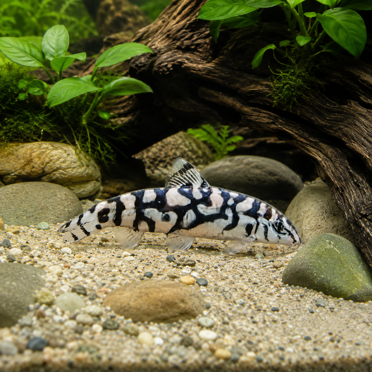 YoYo loach foraging in a natural aquarium