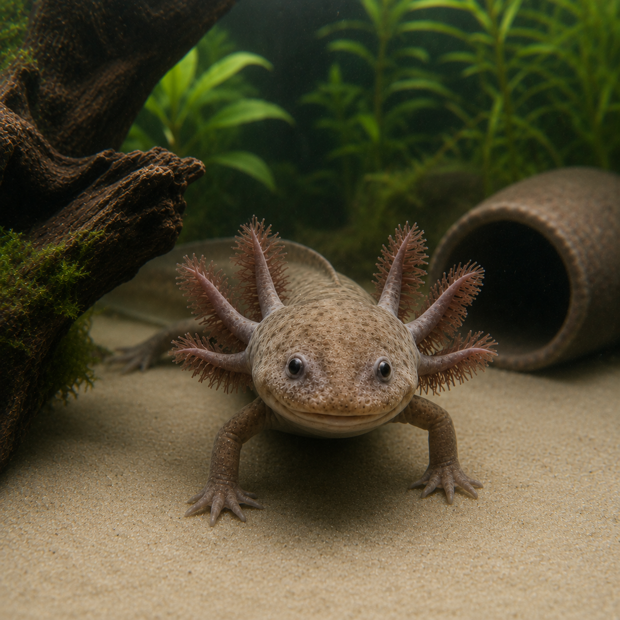 Brown Black Eye Axolotl Ambystoma Mexicanum