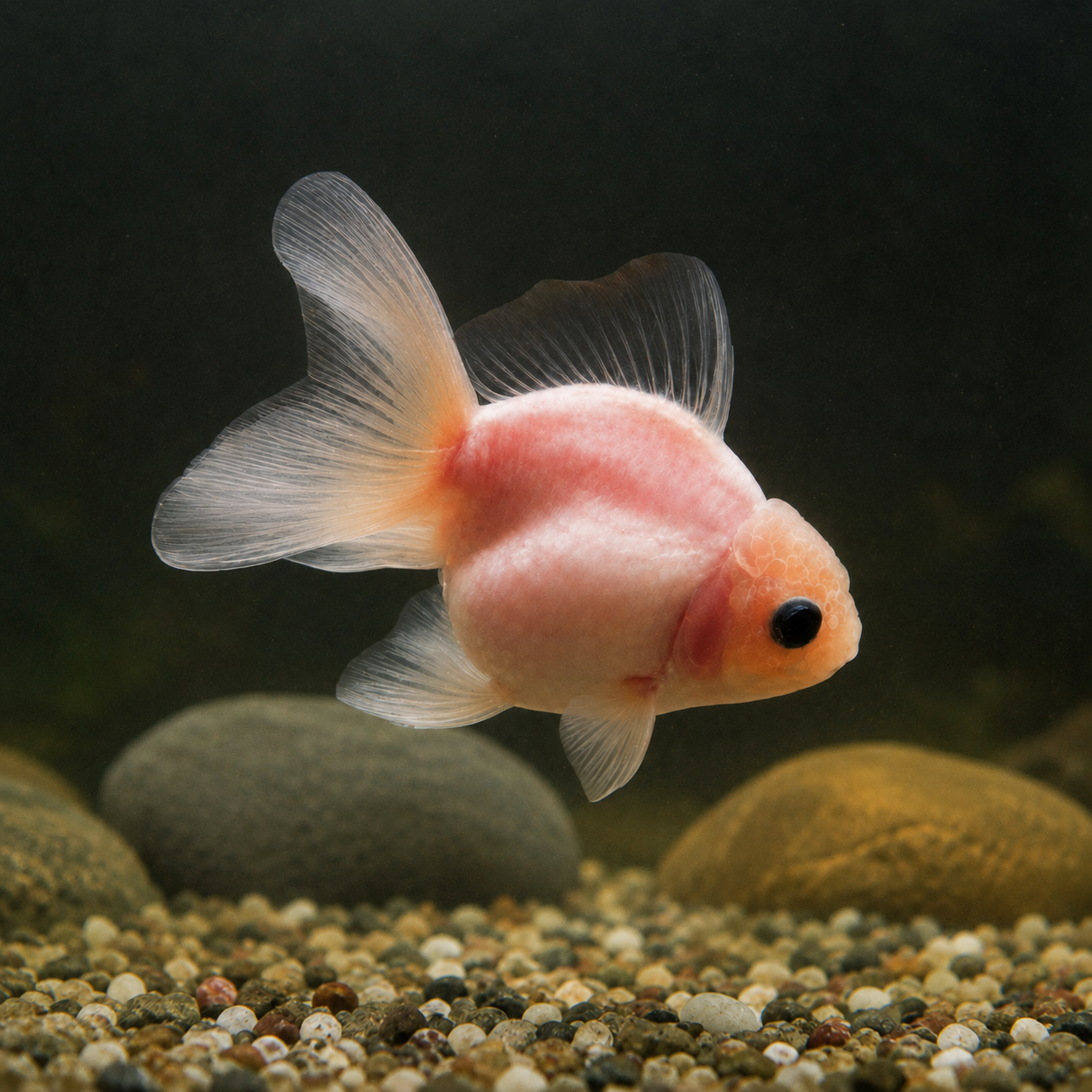 Pink Black Eye Oranda Goldfish Carassius Auratus