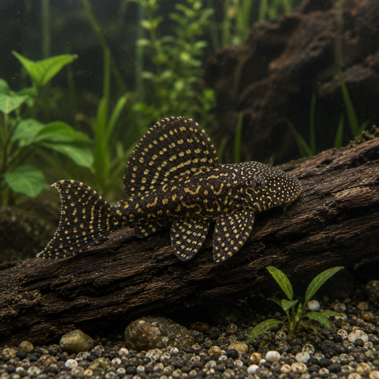 Golden-Spotted Pleco on Driftwood