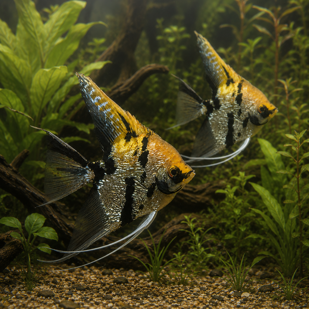 Marbled Golden Angelfish Pterophyllum Scalare