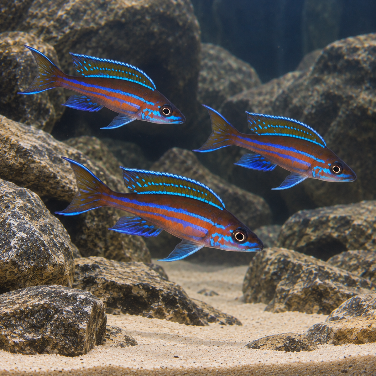 Paracyprichromis Nigripinnis Neon Blue Tanganyikan