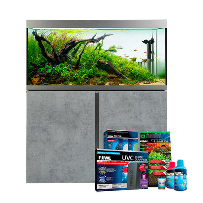 Fluval Siena 332 Aquarium and Cabinet - Chicago Concrete FREE BUNDLE