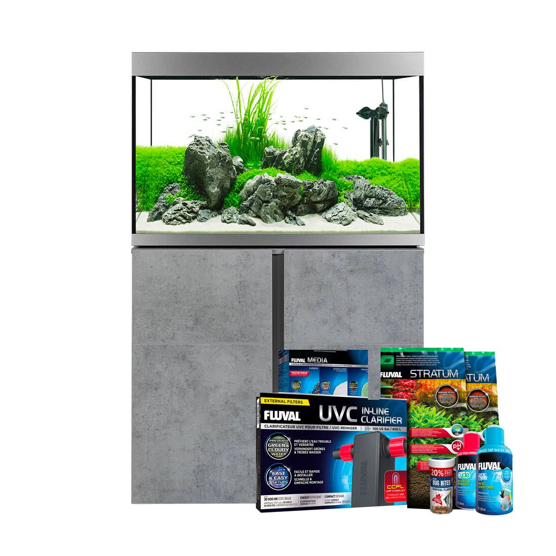 Fluval Siena 272 Aquarium and Cabinet - Chicago Concrete with Free Bundle - Charterhouse Aquatics