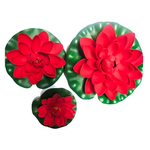 Simply Pond Artificial Red Lilies (3 Pack) - Charterhouse Aquatics